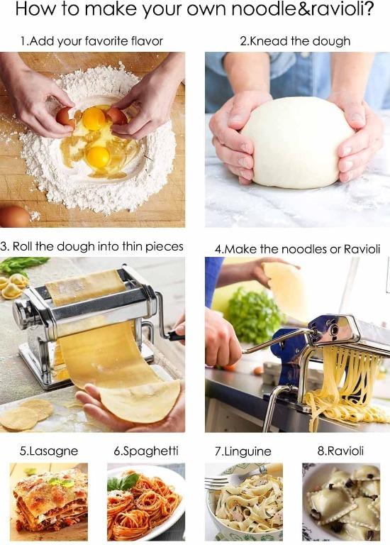 CHEFLY Pasta & Ravioli Maker Set All in one 9 Thickness Settings for Fresh  Homemade Lasagne Fettuccine Spaghetti Dough Roller Press Cutter Noodle  Making Machine P1802 