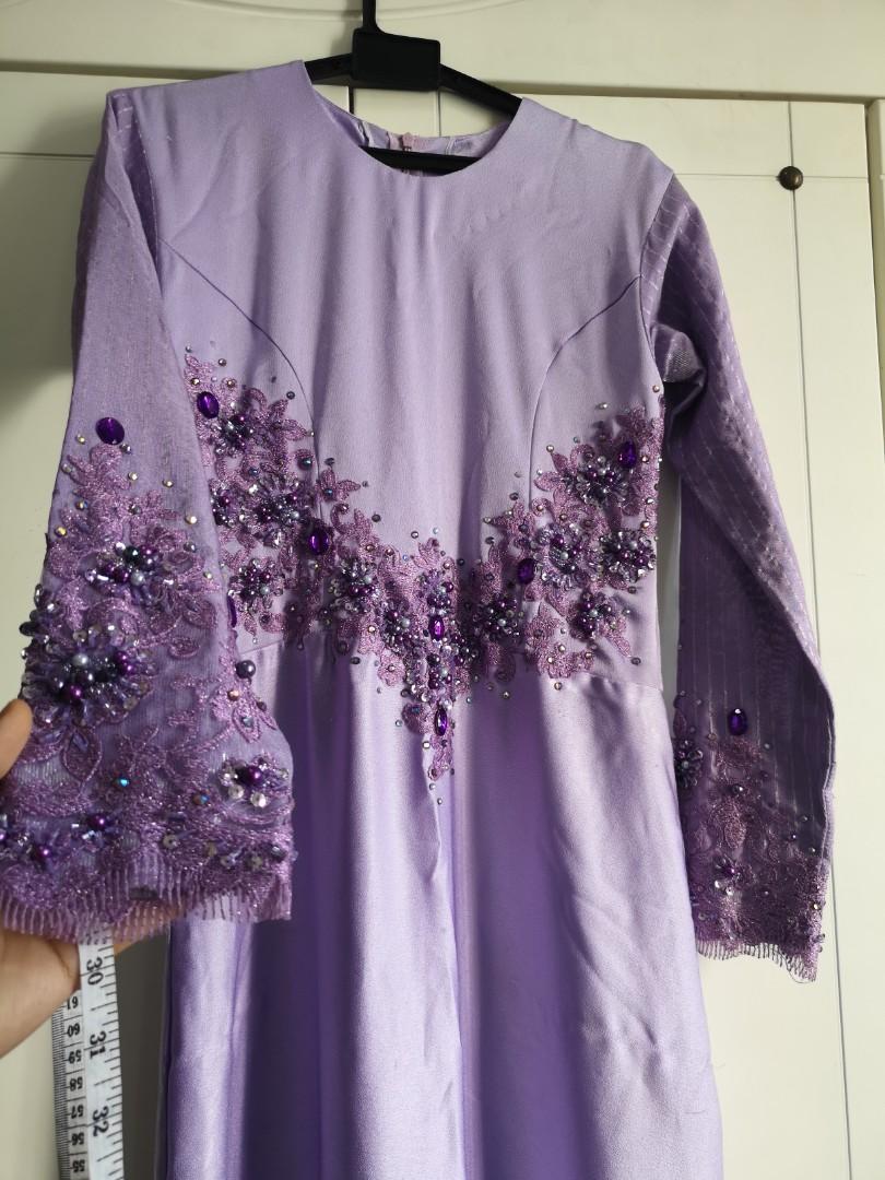 Baju Nikah Pengantin Lilac Dress Modern Lavender Labuci Dan Manik Serta Lace Swatting Songket Baju Raya Aidilfitri Purple Muslimah Fashion Two Piece On Carousell