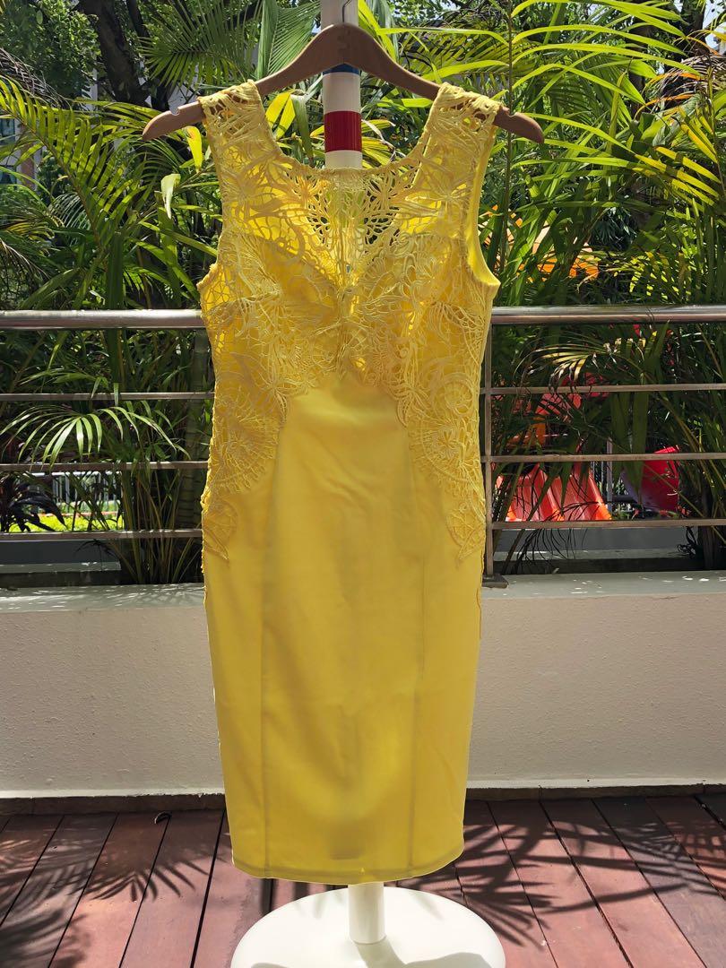 lipsy yellow lace dress