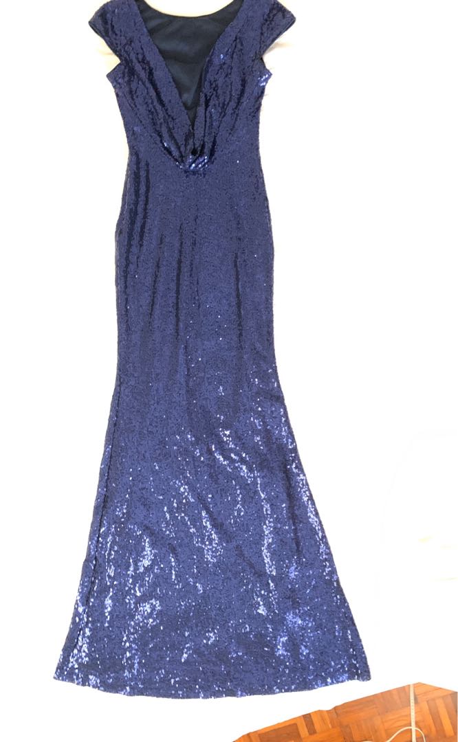 Midnight Blue Sequined Cap sleeved Gown Size UK8, S
