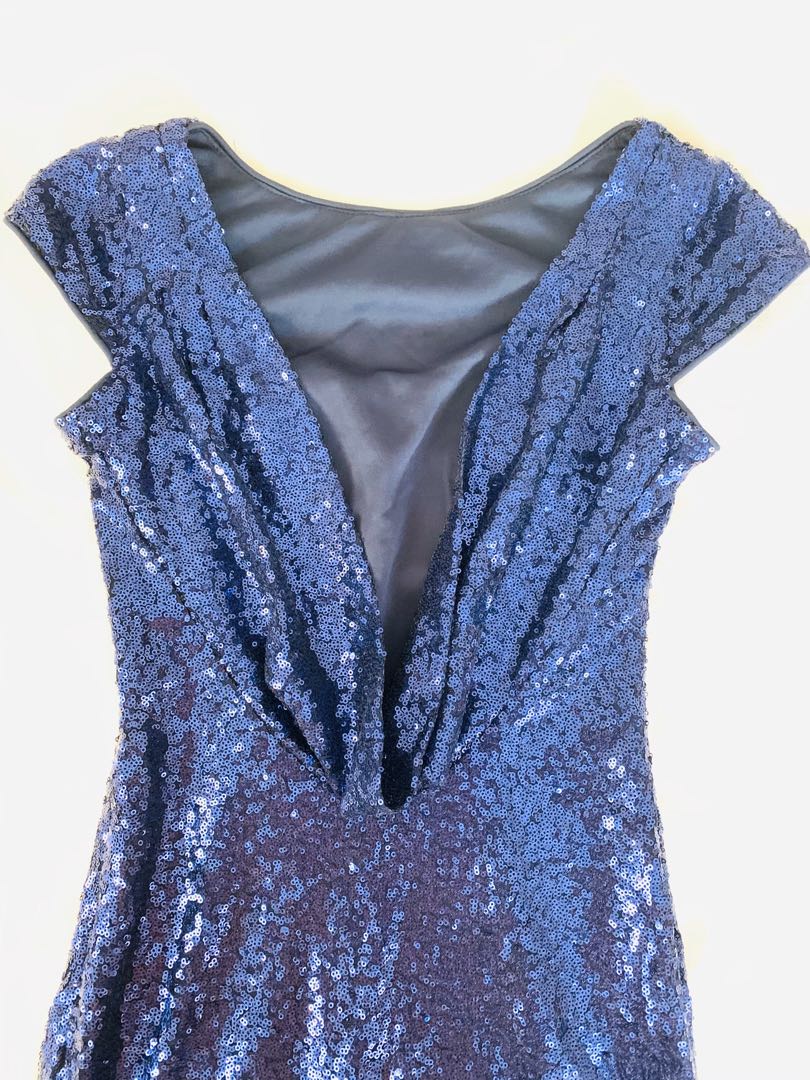 Midnight Blue Sequined Cap sleeved Gown Size UK8, S