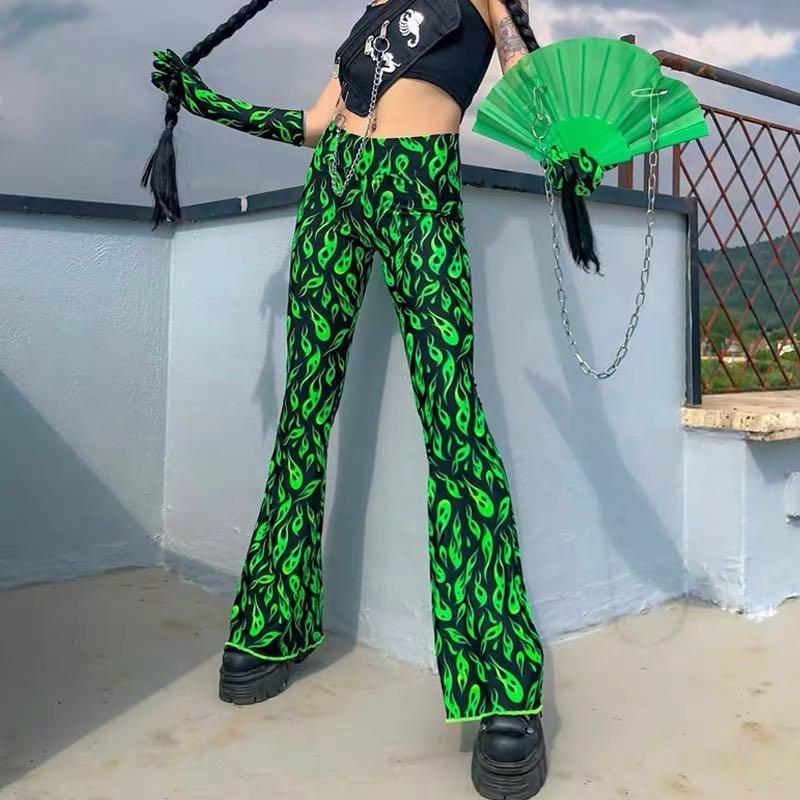 neon green flare pants