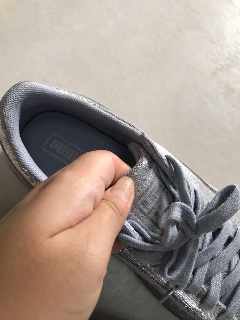 Puma Basket Sneakers in Metallic Silver Women s Fashion Footwear