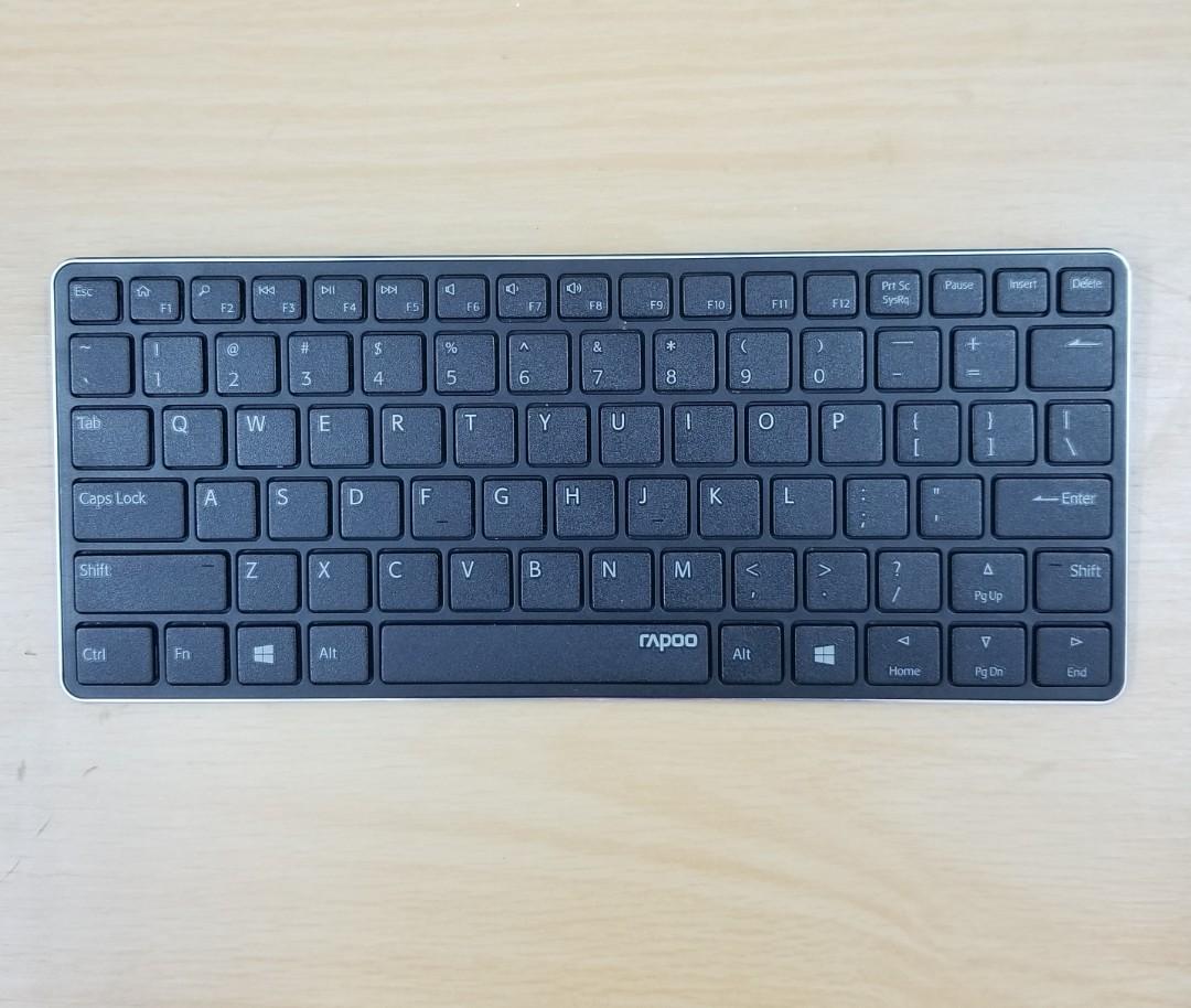 Rapoo E6350 Bluetooth Keyboard (Category: Computer Keyboard) located in Balakong. Submitted by sparlec (Listing ID 1005349727, Image 1). Description: Rapoo E6350 Bluetooth Keyboard ●4.9mm body thickness ●Suspended chocolate button ●Compatible with multiple operating systems ●Rechargeable, two months standby time ●Multimedia shortcuts ●Bluetooth 3.0 Product Condition 10/10 Text me for more Information 😊.