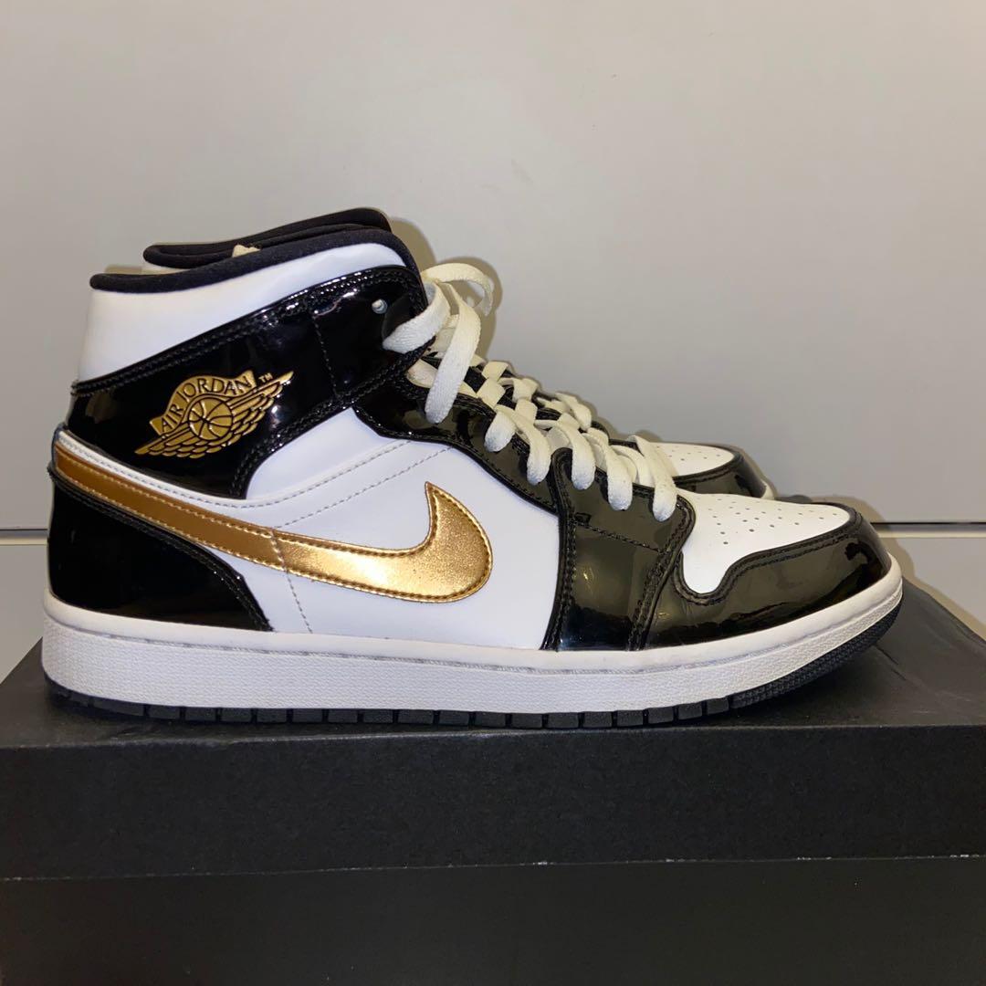 AJ1 Air Jordan 1 Mid Patent Black Gold US10 Men s Fashion