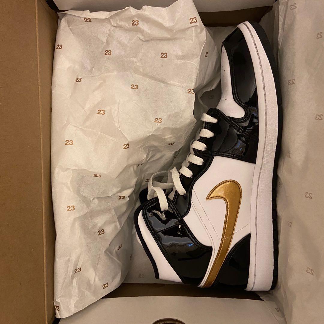 AJ1 Air Jordan 1 Mid Patent Black Gold US10 Men s Fashion