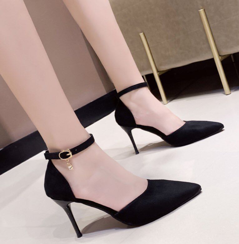 Black Closed Toe Strappy Stiletto Heels 