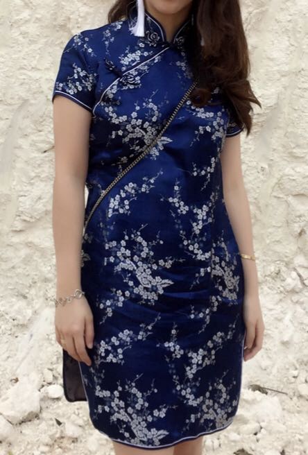 Blue Floral Dress cheongsam qibao 