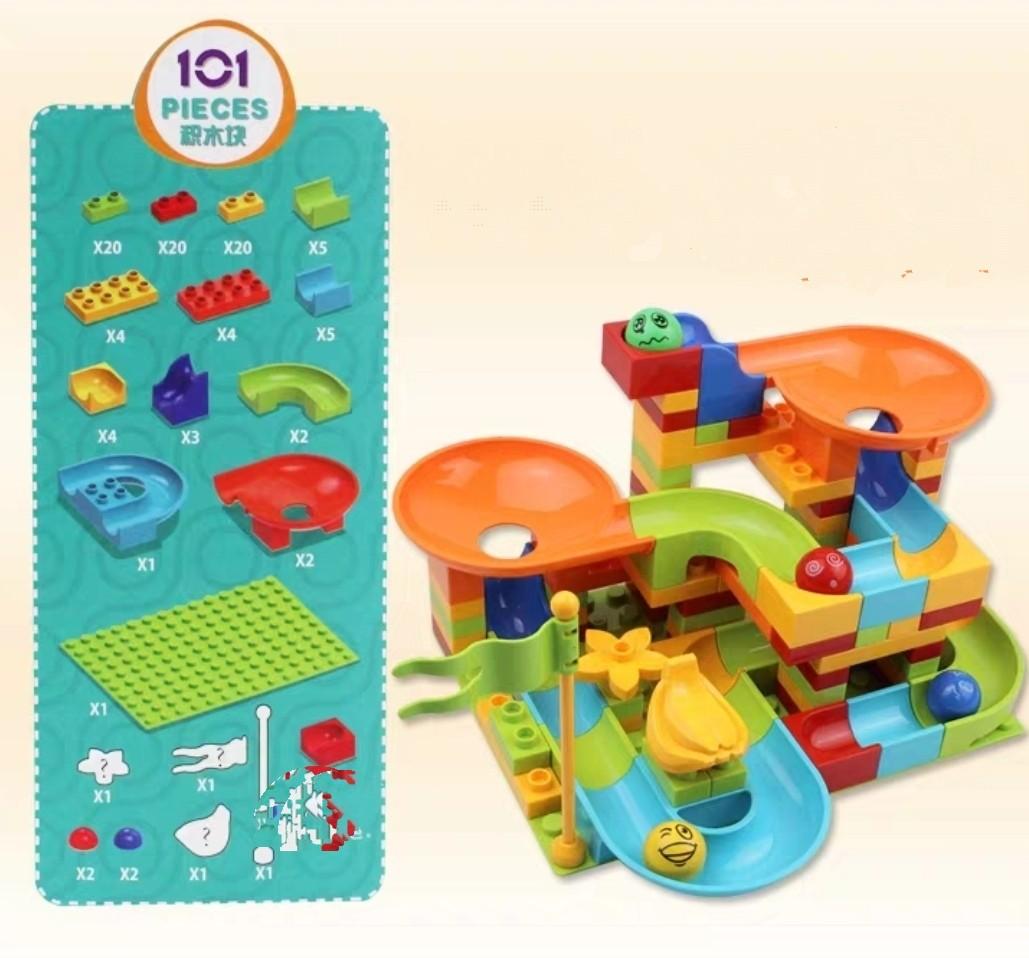 Duplo compatible Lego marble run slide maze set 101pcs with base plate