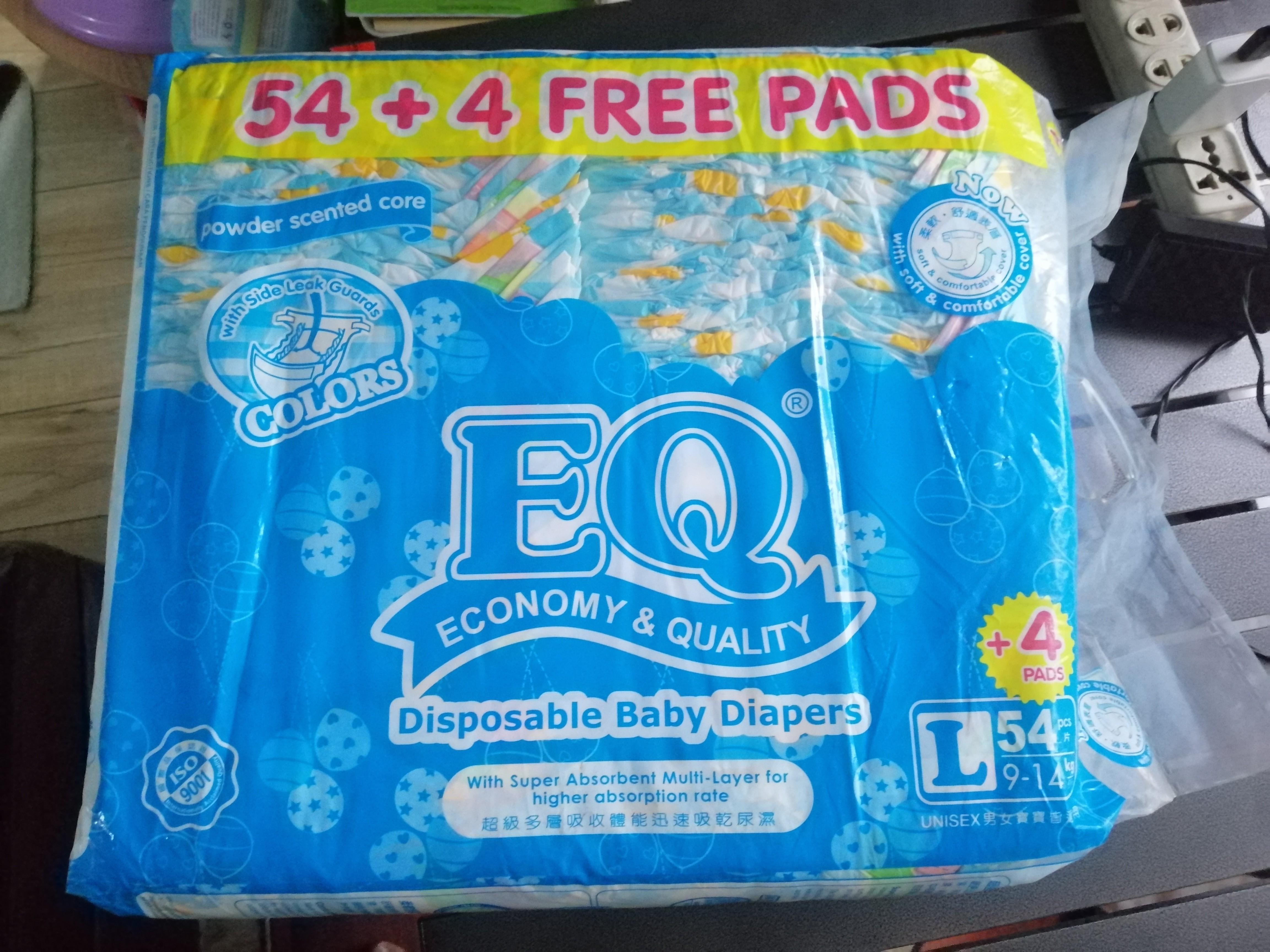 EQ diapers Large 58pcs Babies Kids Bathing Changing Diapers