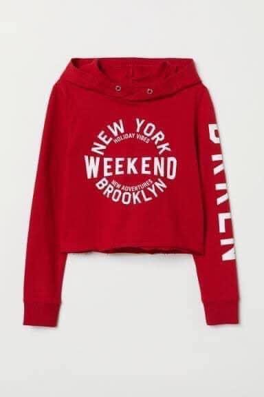 H&m red cropped hoodie top