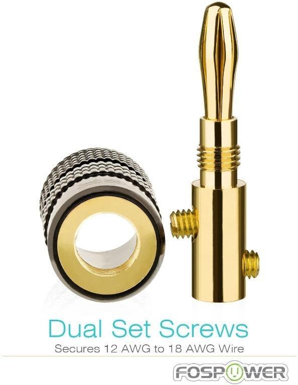 (M1395)FosPower Banana Plugs 2 Pairs / 4 pcs, Closed Screw 24K Gold Plated Banana Speaker Plug