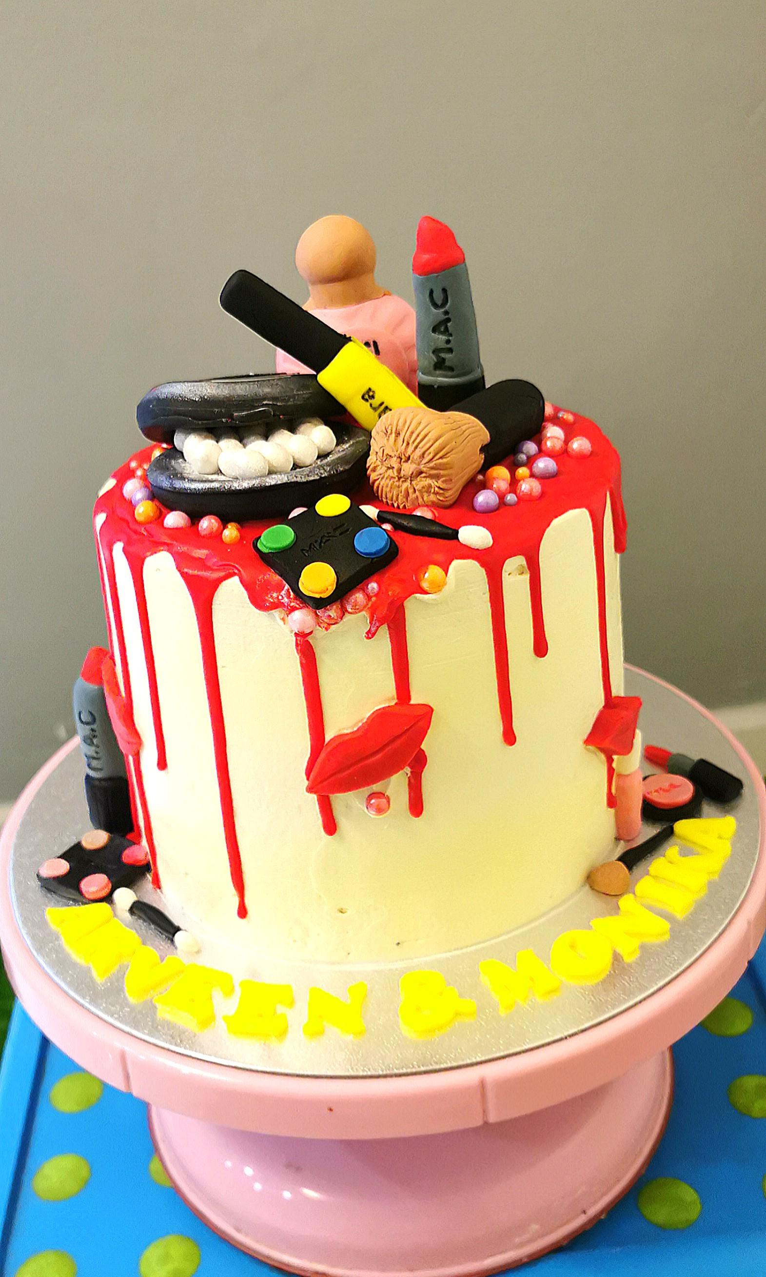 MakeUp Drip Cake, Food & Drinks, Baked Goods on Carousell