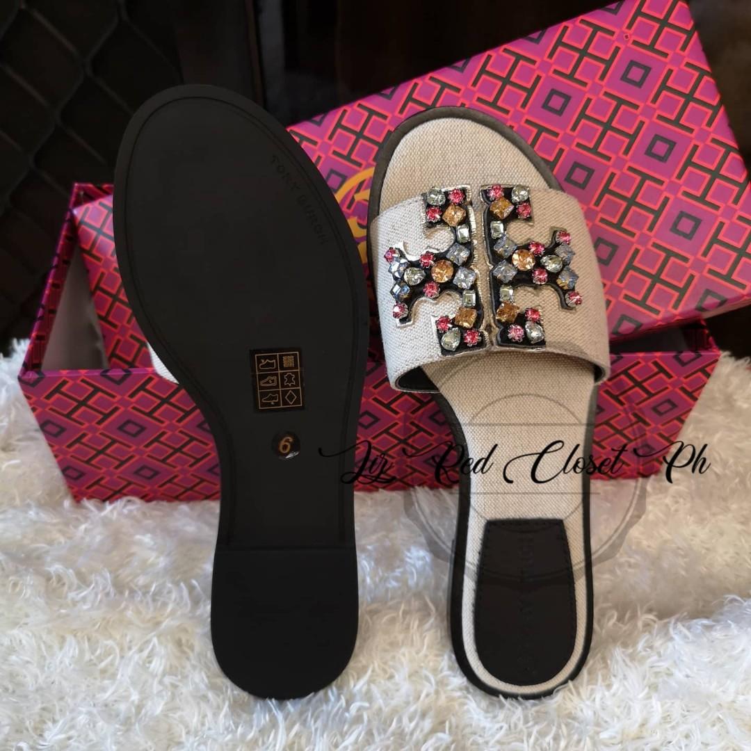 ON HAND Authentic Tory Burch Ines Embellished Slides Shoes