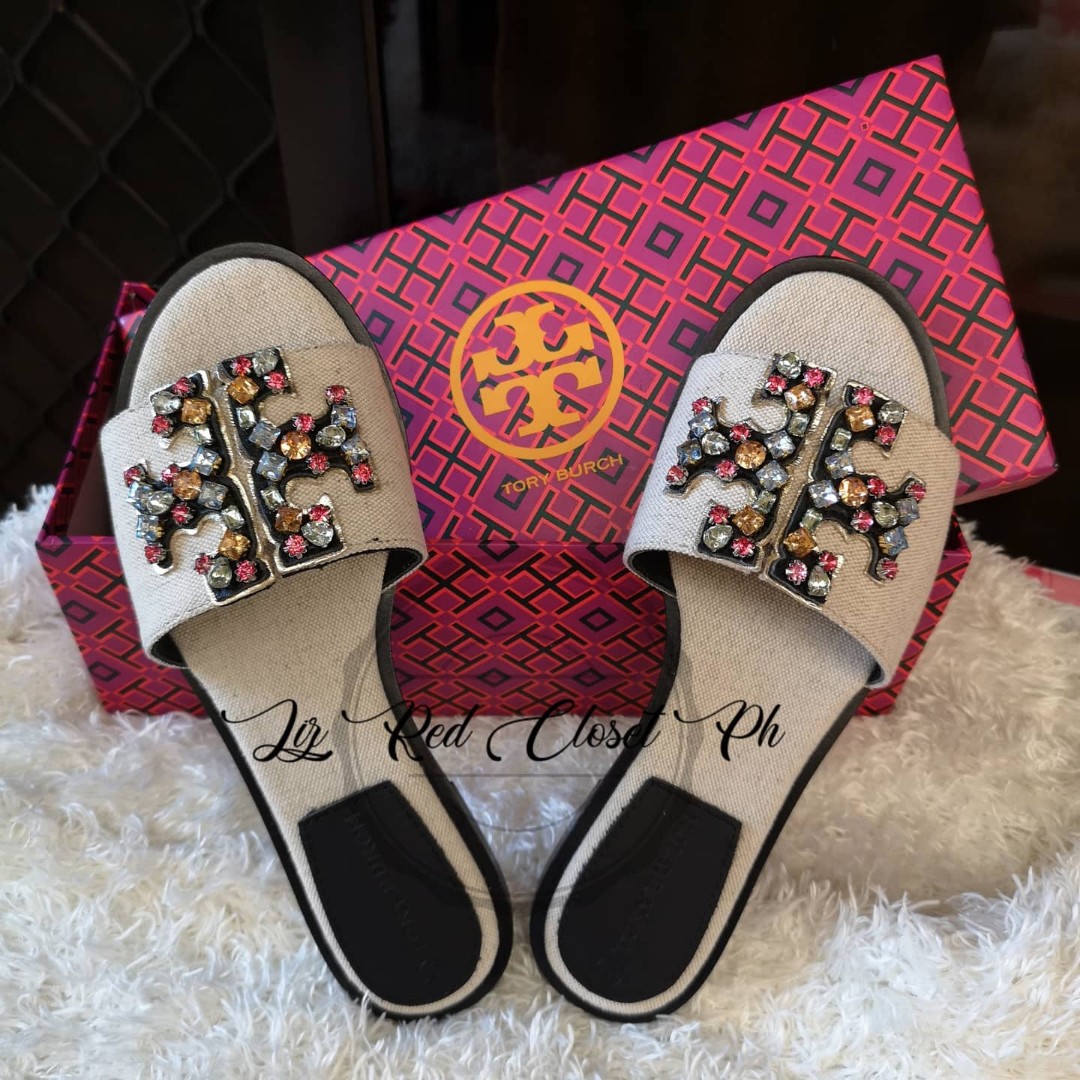 ON HAND: Authentic Tory Burch Ines Embellished Slides Shoes, Women's  Fashion, Footwear, Flats & Sandals on Carousell