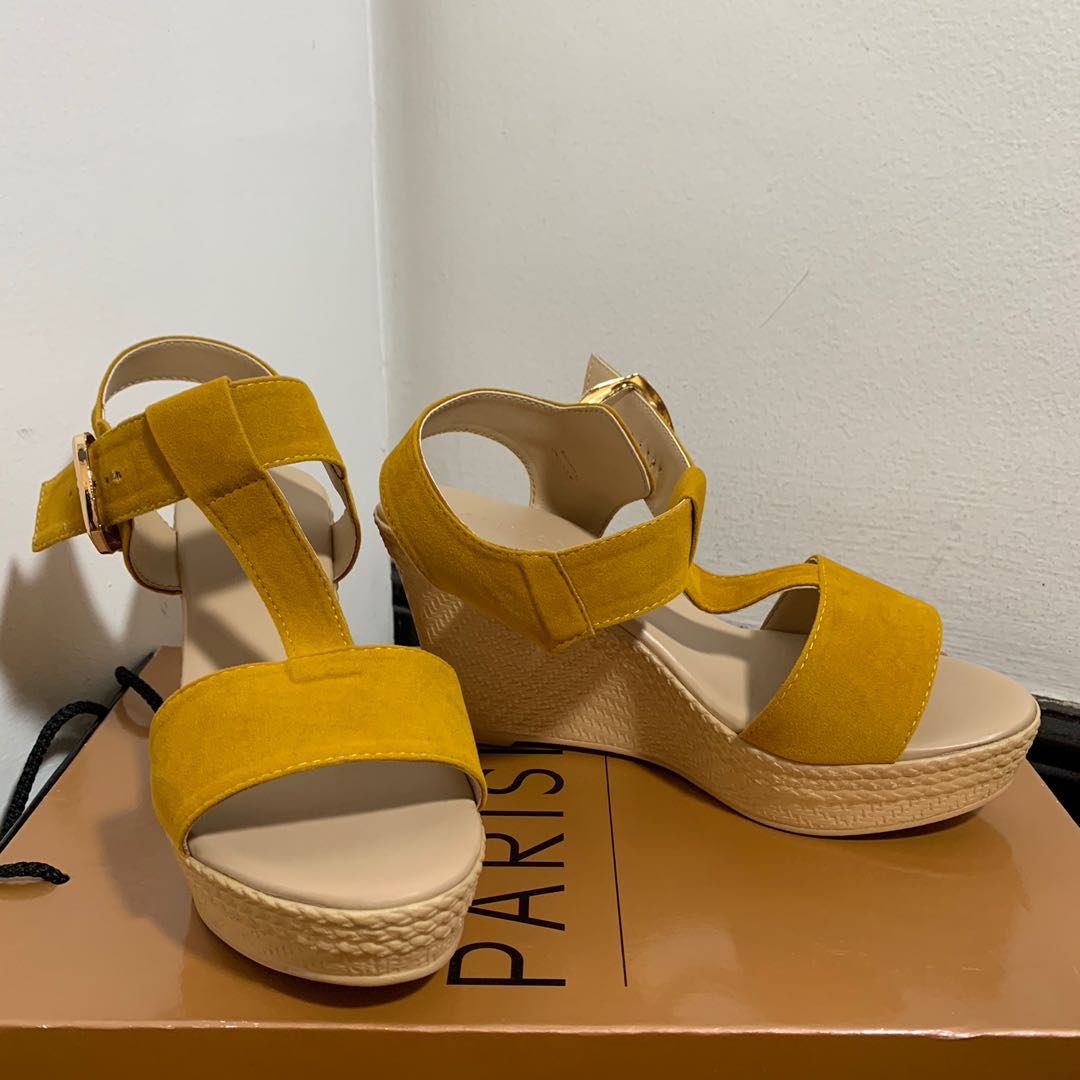 yellow wedge shoes