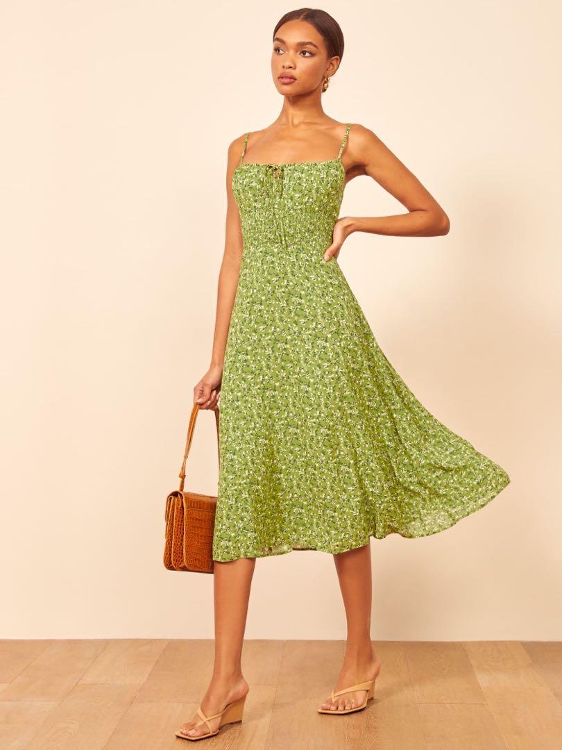 RESTOCKED Reformation Bran Front Ribbon Bustier Tie Dress in Samantha green floral authentic ref