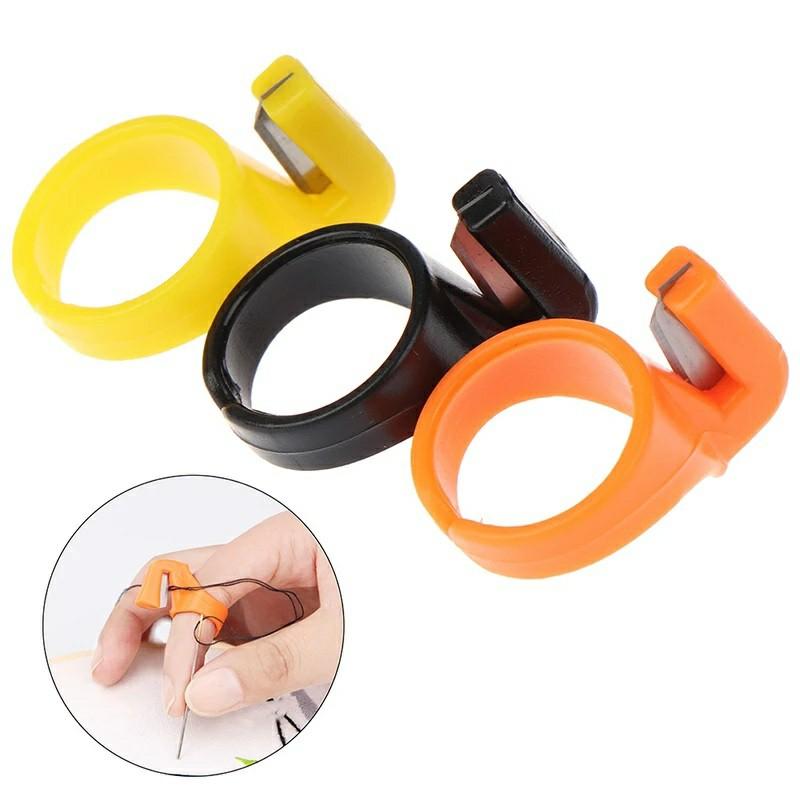 Ring Thread Cutter Finger Blade Plastic Thimble DIY Sewing Accessory