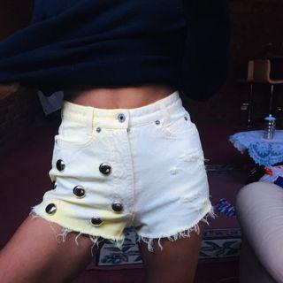 VINTAGE high waisted studded distressed yellow booty shorts