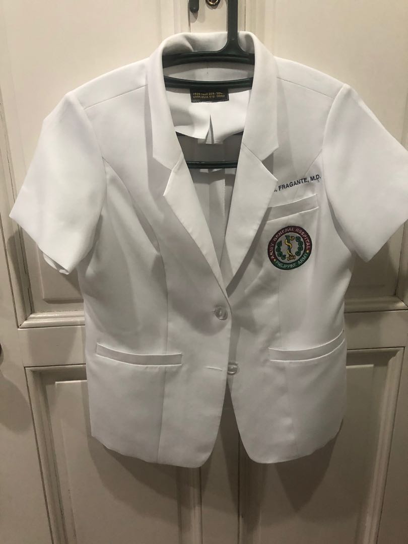 White Coat for intern or resident doctor with Army General Hospital logo, Women's Fashion, Coats