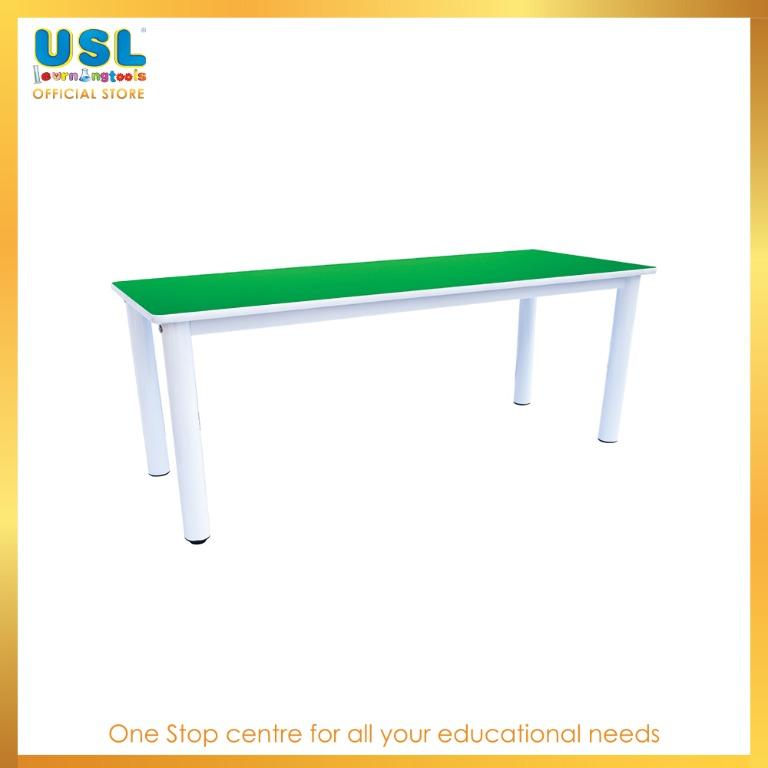 1 1/2' x 4' Rectangular Table (Category: Tables & Sets) located in Kajang. Submitted by usl_learning_tools (Listing ID 1012468784, Image 2). Description: 1 1/2' x 4' Rectangular Table Pembekal Peralatan dan Permainan Taska Tadika Prasekolah Pusat Tuisyen -Our table top is made of highest quality 16mm double-sided melamine laminated MDF board and the table legs's structure is made of 5cm powder-coated metal tube while the side of the table is fini