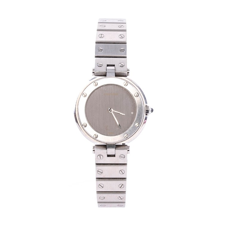 Cartier Cartier Santos Round Gray Dial Stainless Steel Screw Bracelet Quartz Men S Watch Luxury Watches On Carousell