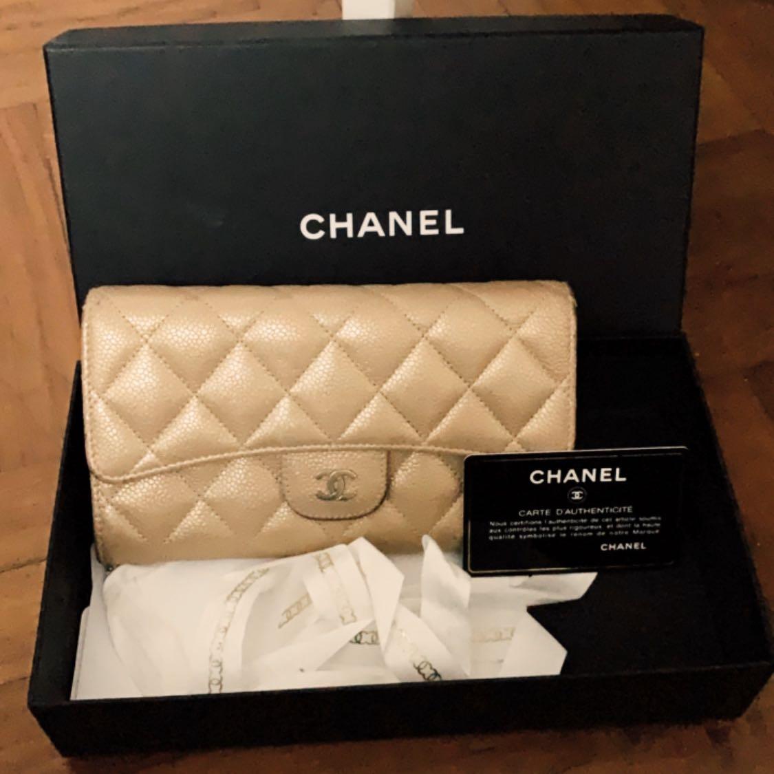 Chanel beige caviar classic flap Wallet authentic