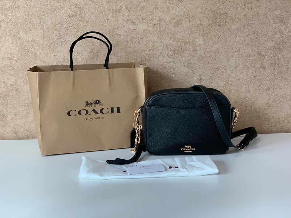 Buy the Coach Crossbody Camera Bag Black Pebbled Leather w/Gold Chain &  Leather Strap 29411