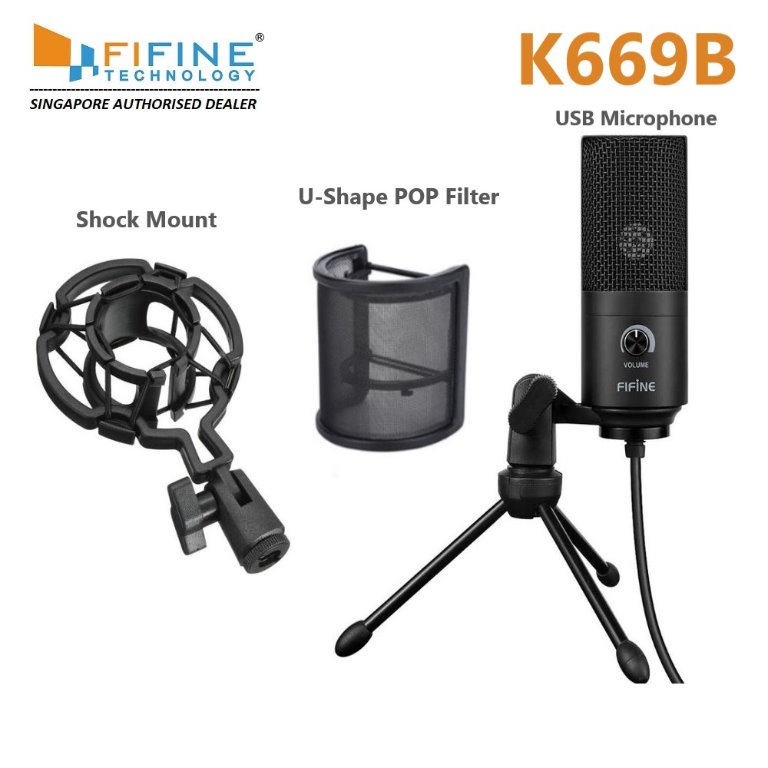 Fifine K669B USB Microphone with U-Shape Filter and Shockmount, Audio ...