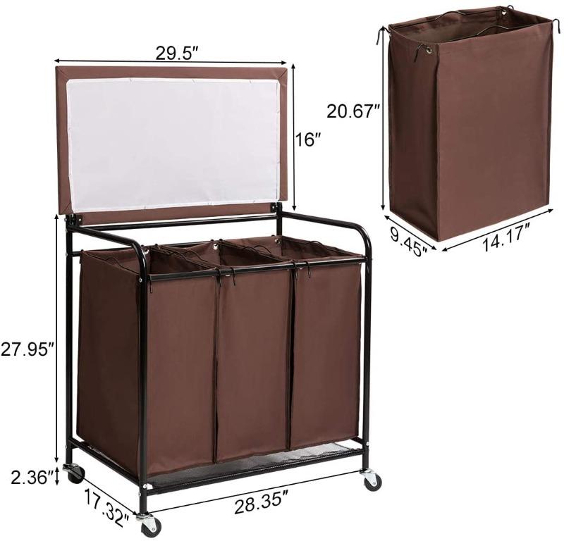 Hollyhome 3 Bag Laundry Sorter Cart With Foldable Ironing Board With Removable 3 Bags Laundry Hamper Sorter Kart Cart Trolley Brown Everything Else On Carousell