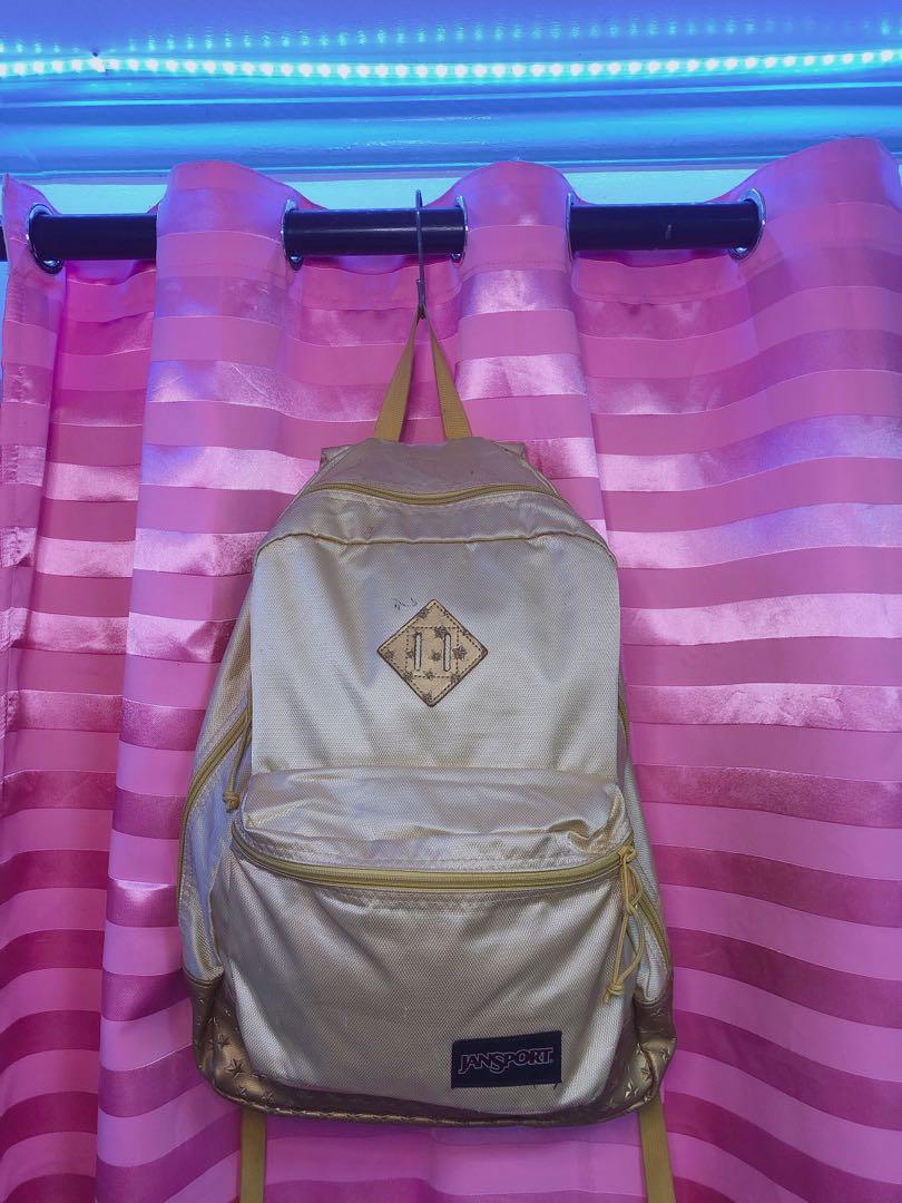 JANSPORT gold backpack, Women's Fashion, Bags & Wallets, Backpacks on