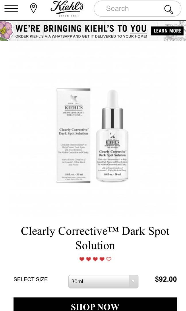 Kiehl's Clearly Corrective Dark Spot Solution, Beauty & Personal Care, Face, Face Care on Carousell