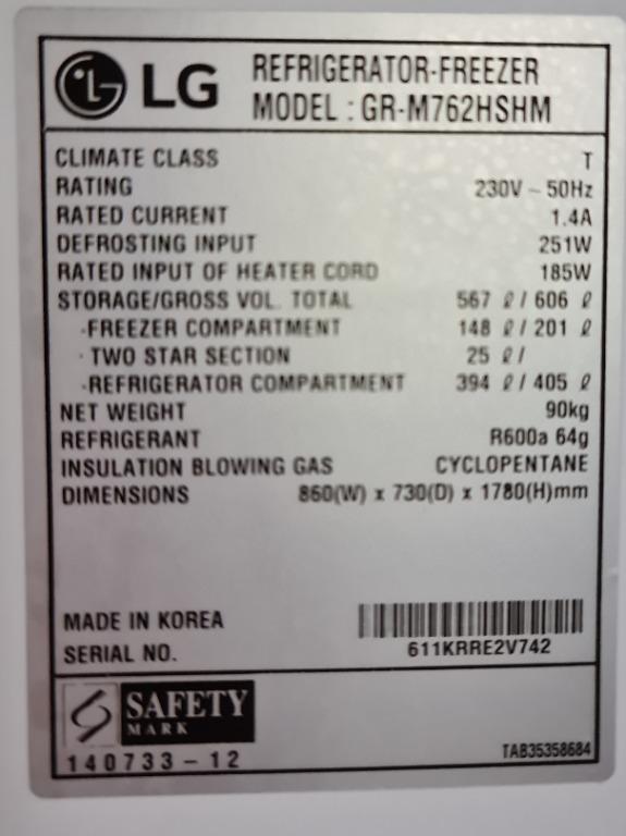 567 liter Refrigerator Made in Korea with Original bill, TV & Home