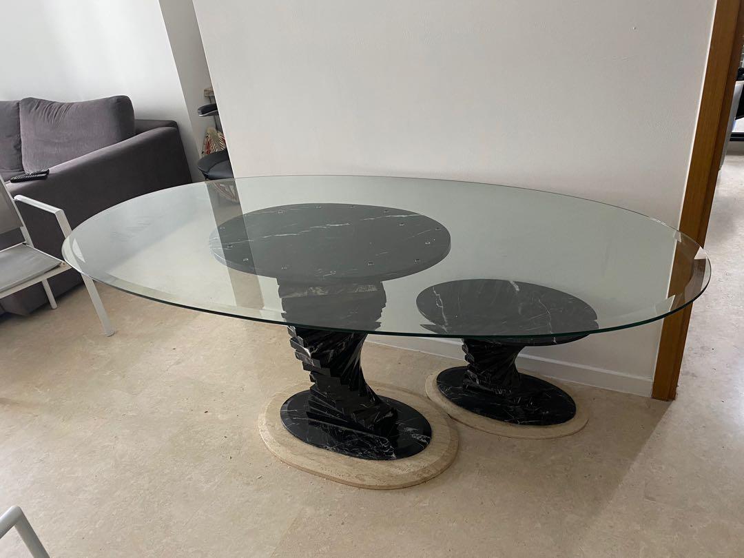 Marble base glass top dining table, Furniture & Home Living