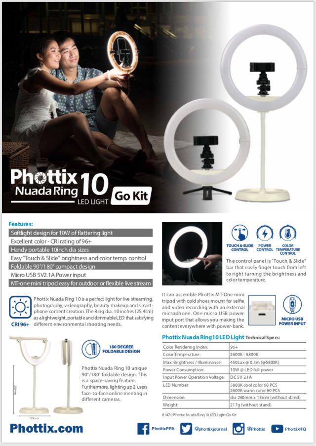 New Phottix Nuada Ring10 LED LIGHT Go Kit (KOL Live streaming