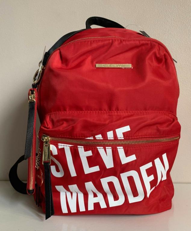 NEW STEVE MADDEN SPORT RED NYLON TRAVEL BACKPACK BAG PURSE W WRISTLET