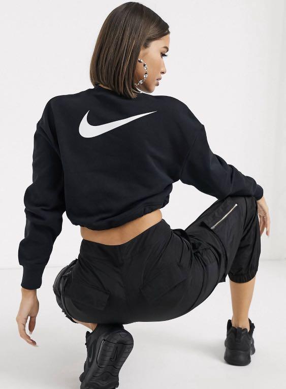 Nike elastic drawcord cropped mini swoosh purple sweatshirt on sale