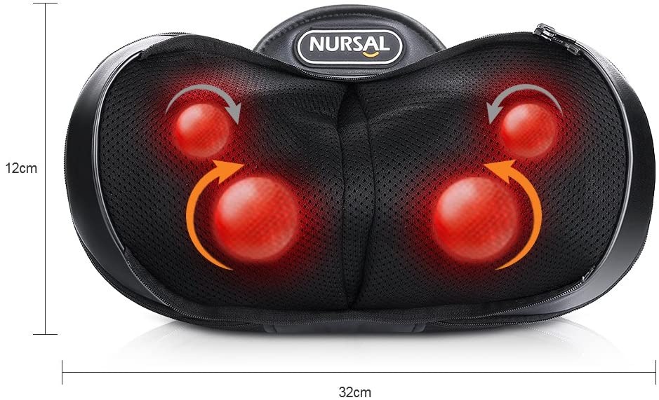 NURSAL Shiatsu Neck Pillow Massager, 3D Deep Kneading Massage Pillow with  Heat Spa Therapy and Warm