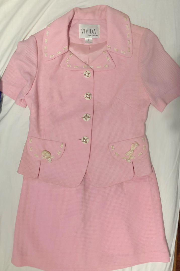 Pink Suit Set (Top and Skirt) (Category: Skirts) located in Makati City. Submitted by closetkween88 (Listing ID 1012604812, Image 1). Description: Pretty in Pink Suit (Top and Skirt set) Very good fabric with detailed buttons.