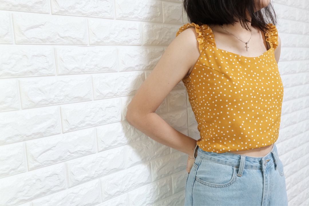 polka dot ruffle shirt