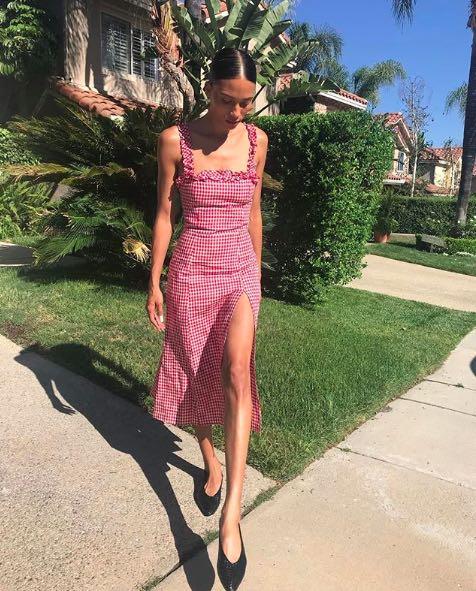 Reformation pink gingham dress 2025