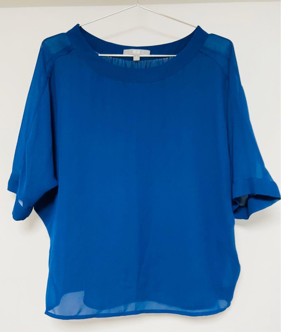 Uniqlo藍色雪紡上衣番工衫 女裝 女裝上衣 外套 Carousell