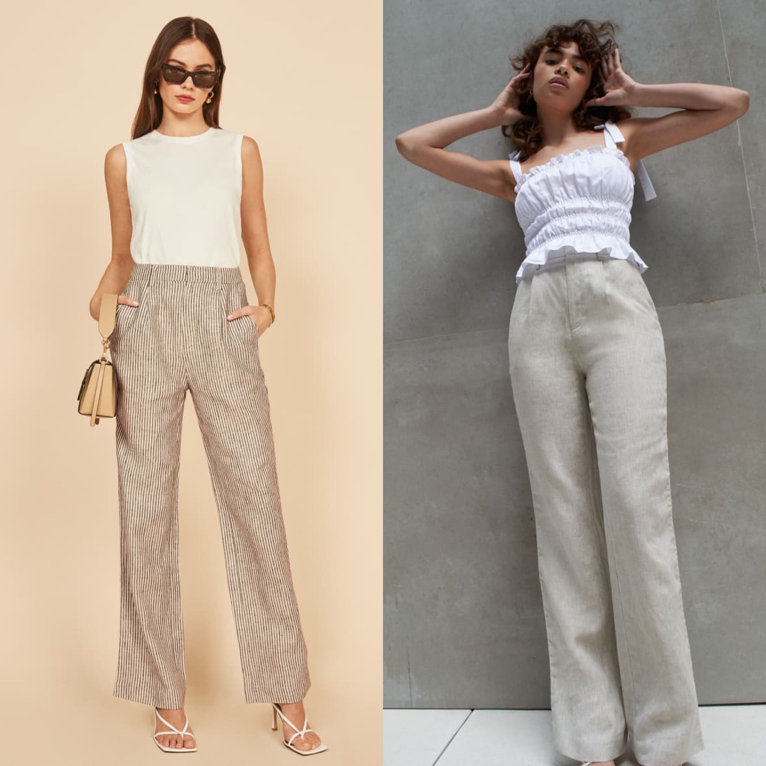 Reformation Cello Pant in Oatmeal and Vineyard authentic ref