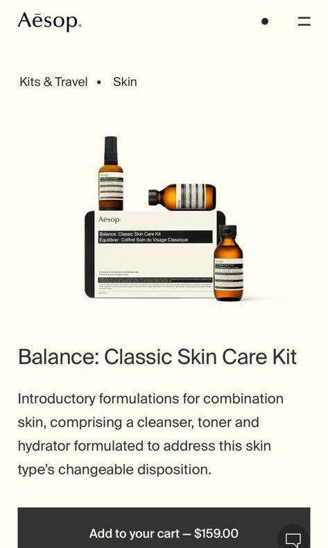 aesop balance classic skin care kit