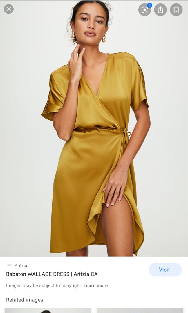 Aritzia Babaton Wallace Dress Small Gold, 女裝, 女裝裙- Carousell