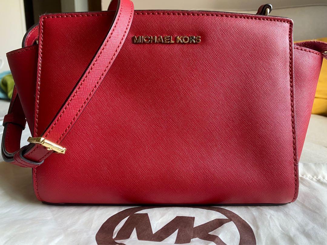 michael kors red messenger bag