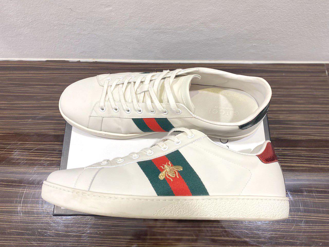 gucci white bee new ace sneakers