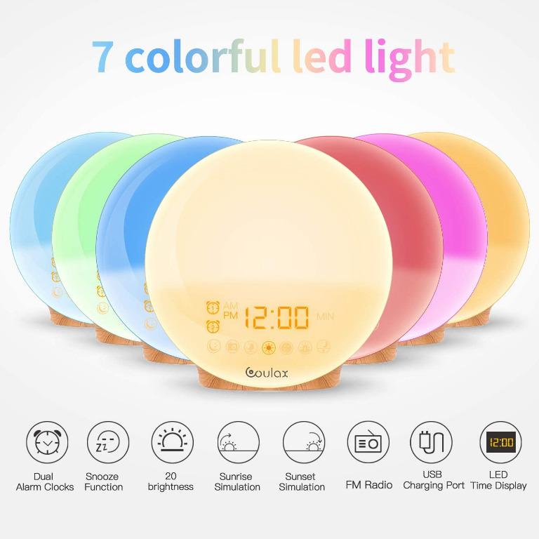 COULAX Wake Up Light LED Alarm Clock with Sunrise/Sunset Simulation