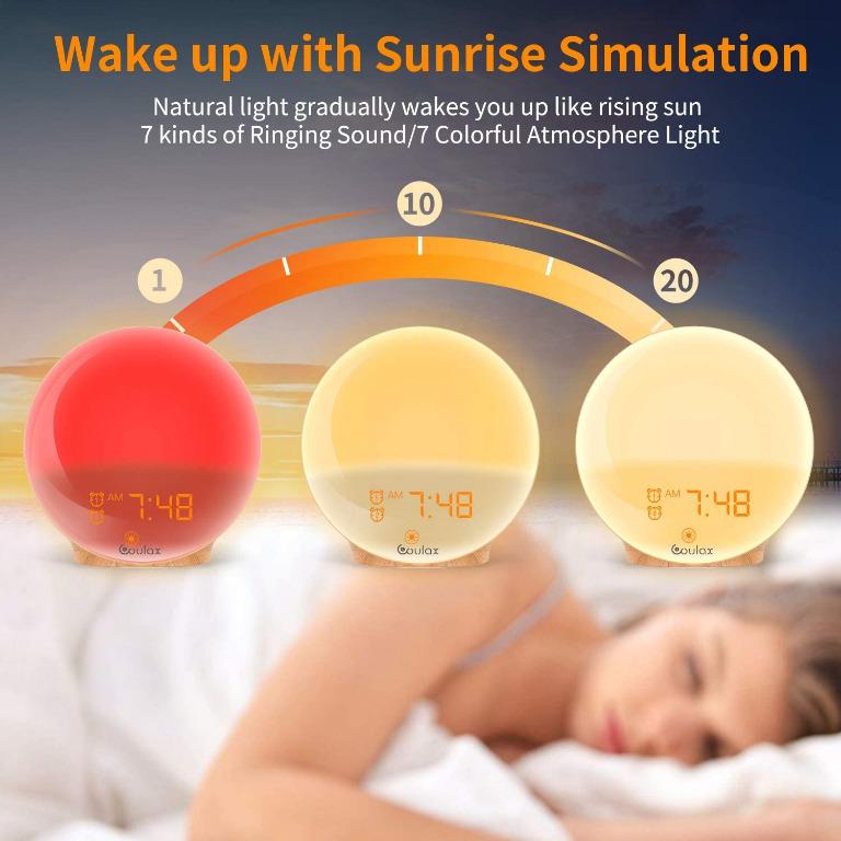 COULAX Wake Up Light LED Alarm Clock with Sunrise/Sunset Simulation