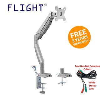 Flight LCD Single Monitor Arm, Vesa Mount With USB and Media! Height Adjustable Support Stand Desk Mount, Swivel Screen FB1